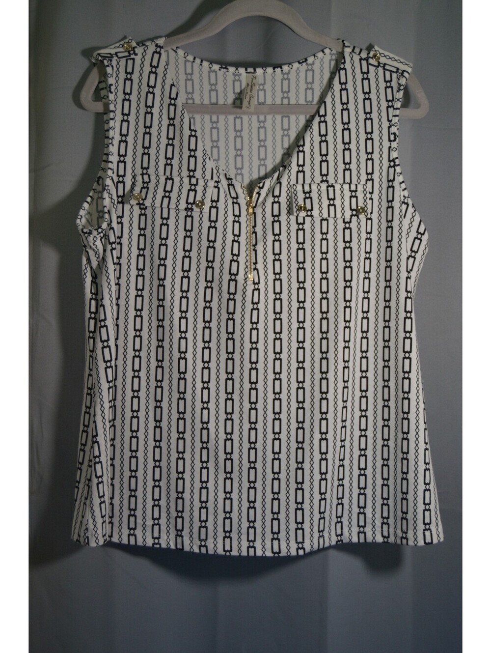 PerSception White and Black chain print sleeveless blouse